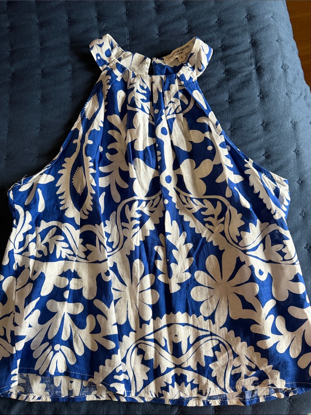 Christian Siriano Blue and White Halter Tank Top size small